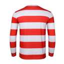 Adult Men Red and White Striped Tee Shirt Glasses Hat Outfit Suit Set Halloween Cosplay Costume Party Props (Large, Adult Men)