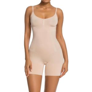 SHAPERX Women's Shapewear Bodysuit Smoothing Tummy Control Body Shaper with Adjustable Straps Comfortable Mid-Thigh Shorts, medium