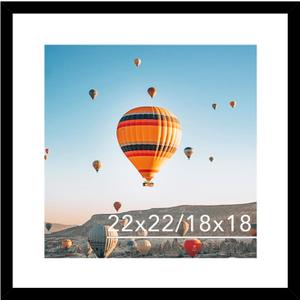 22x22 Picture Frame Black with 18x18 Mat, Display Photo 18x18 with Mat or 22 x 22 Without Mat, Wall Hanging Large 22x22 Poster Frame with Shatter Resistant Plexiglass, Black