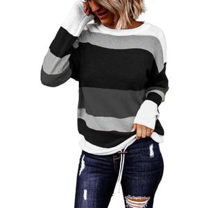 Dokotoo Womens Sweaters Striped Fall Winter Outfits 2025 Crewneck Drawstring Color Block Fashion Clothing (Small, Gray)