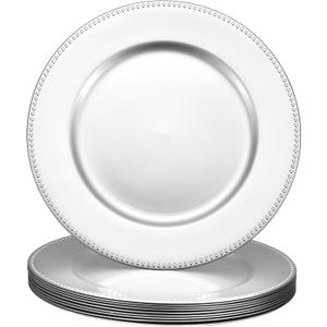 uxcell 10pcs Charger Plates Bulk 13 Inch Plastic Charger Plates Round Plate Chargers for Dinner Wedding Party Event Table Setting Decoration Silver, Large