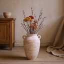 12.6 Inch Rustic Handmade Clay Vase, Distressed Retro Tabletop Decor, Gradient Color Painting, Waterproof Small Caliber, for Nightstand Cabinet Living Room