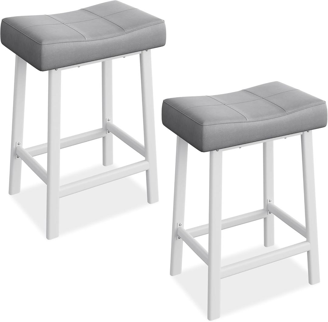 GarveeHome Counter Height Bar Stools Set of 2, 24 in Barstools for Kitchen Island Counter, Upholstered Padded Barstools with Curved Surface, Easy Assembly, Grey