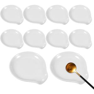 10 Pcs Ceramic Spoon Rest for Stove Top 3.8 x 3.4 Inch Porcelain Spoon Holder Utensil Rest Dishwasher Safe Cradle for Home Kitchen Accessories (White)