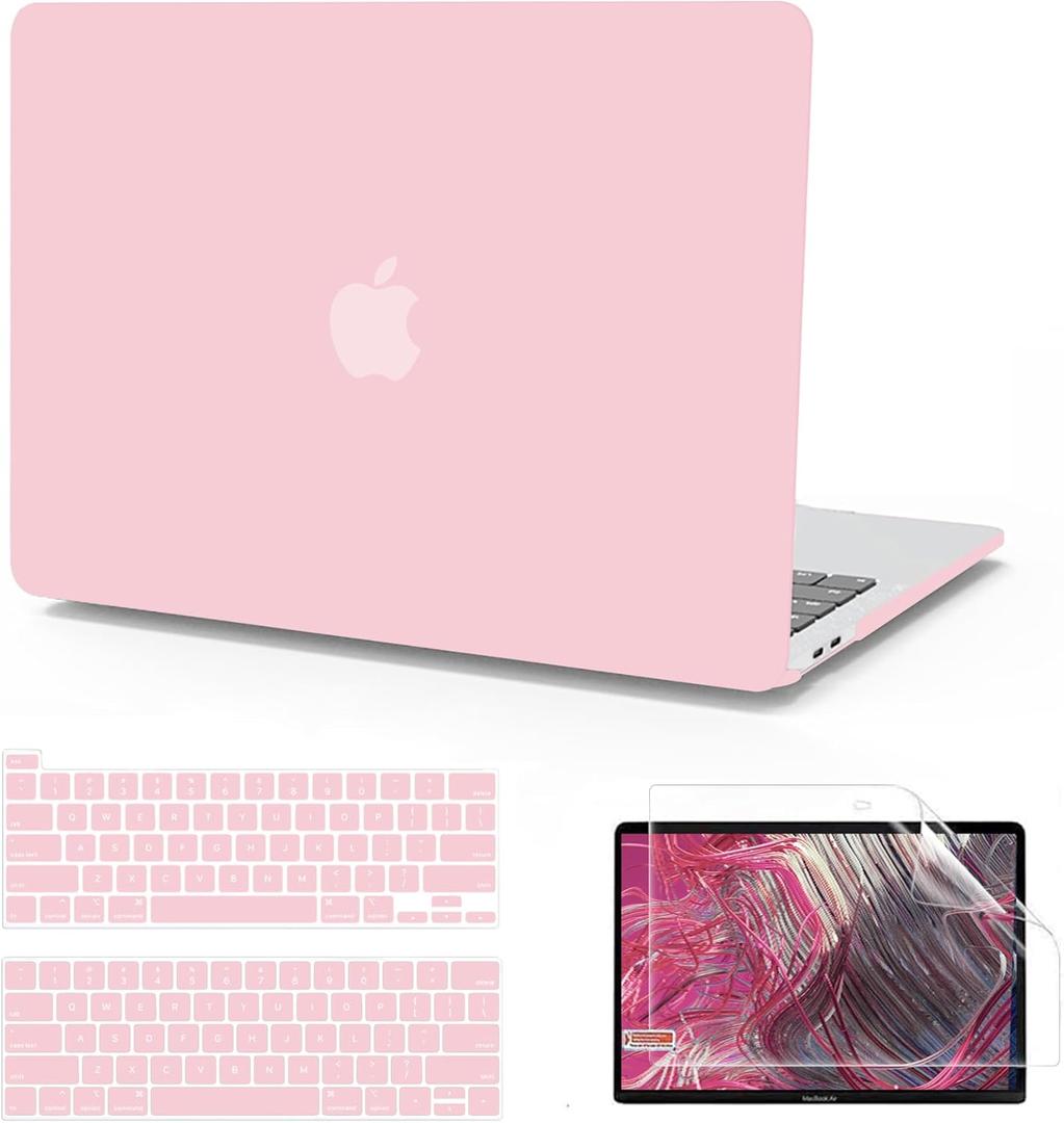Anban Compatible with MacBook Pro 13 inch Case 2025 2024 2023 M2 2022-2016 M1 A2338 A2251 A2289 A2159 A1989 A1708 A1706, Plastic Laptop Hard Shell Case +Keyboard Cover +Screen Protector, Baby Pink