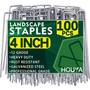 100 Pack Landscape Staples 4 Inch 12 Gauge Garden Stakes Galvanized Garden Staples Pins Anti-Rust Ground Stakes for Weed Barrier, Irrigation Tubing, Yard Lawn, Landscape Fabric