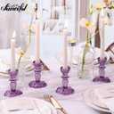 12pcs Taper Candle Holders, Candlestick Holders, Glass Candle Holder - Vintage Flower Design Candle Holders for Wedding, Birthday, Halloween & Home Decoration (Purple)