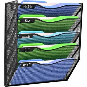 Kuntine.B Wall File Organizer Office Hanging Magazine Holder Wall File Organizer for Office Home (Black, 5 Tier)