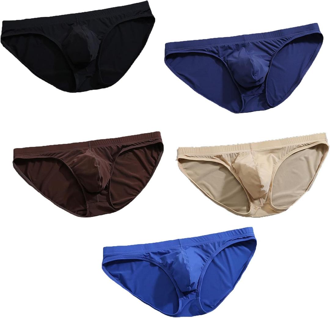 Faringoto Mens Silk Underwear Breathable Briefs Underpants 5 Pack,  Black+navy+coffee+blue+skin, XL