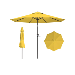 9 FT Patio Umbrella for Outdoor, Outdoor Umbrella with Push Button Tilt and Crank, Outdoor Patio Umbrellas with 8 Sturdy Ribs for Market, Garden, Deck, Backyard, Pool (Yellow)