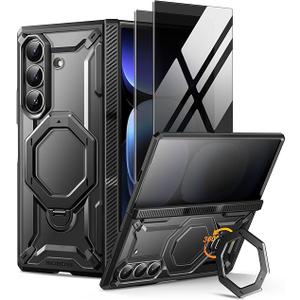 MOBOSI for Z Fold 7 Case with 2-Pack Privacy Screen Protector,360 Spin Magnetic Stand [Fit for Magsafe] Slim Hinge Protection Cover for Samsung Galaxy Z Fold7 Kickstand Military Grade Drop, Black