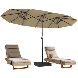 Suteck 15FT Patio Umbrella with Base Included - Double-Sided Outdoor Large Umbrella with & Crank Handle, UV & Fade Resistant Canopy for Poolside, Backyard, Deck and Market (Beige - with Base)