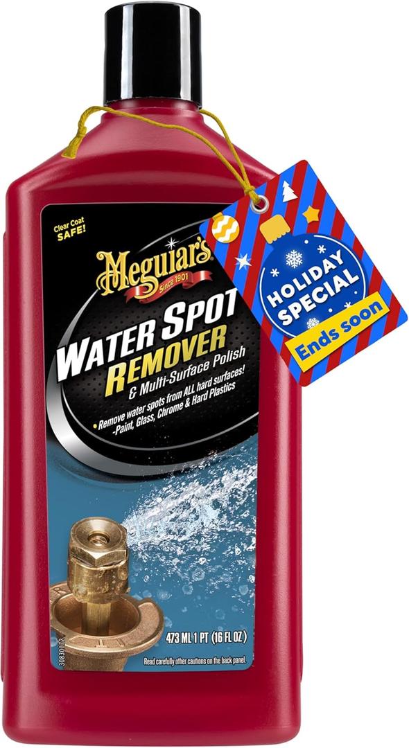 Meguiar's Water Spot Remover, Heavy Duty Water Spot Remover for Cars, Remove Water Stains and Polish Glossy Paint with a Versatile Clear Coat Safe Formula, 16 oz
