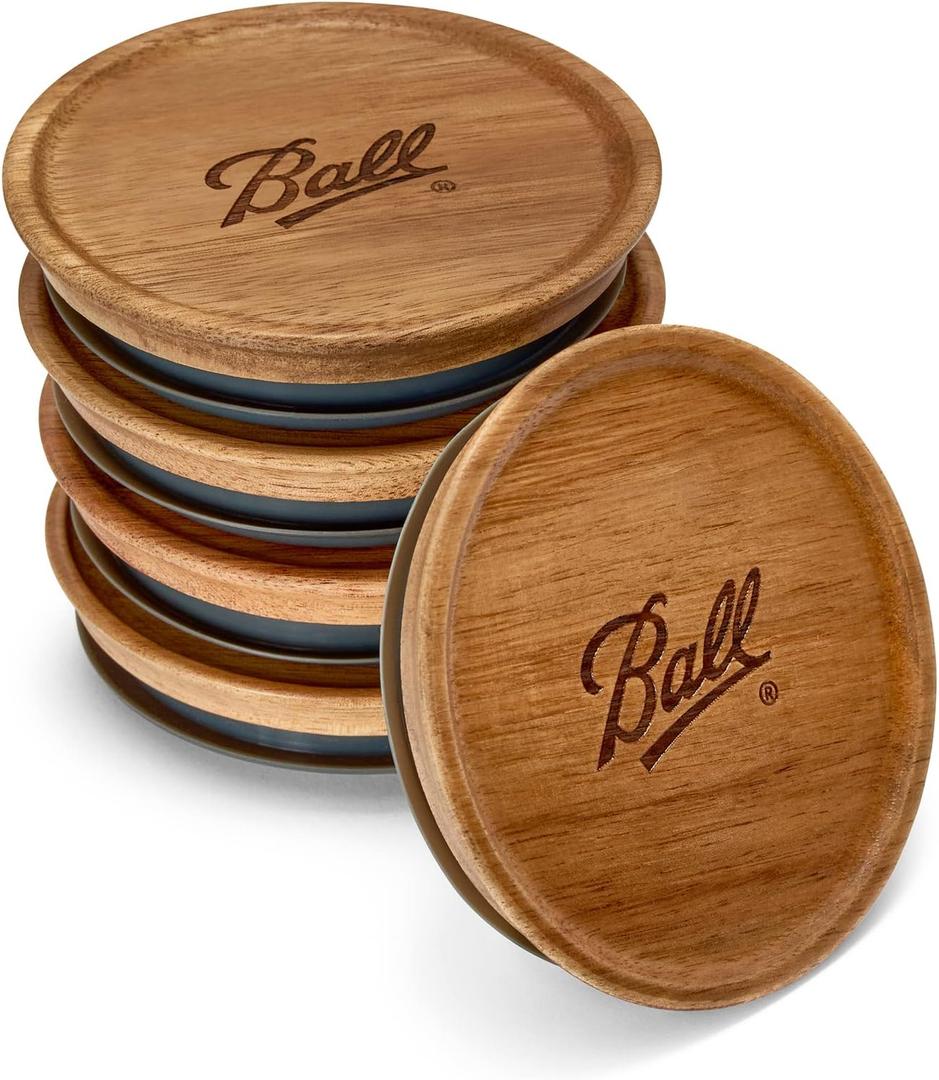Ball Jar Lids, 5 Pack Ball Jar Wooden Storage Lids (Wide Mouth)