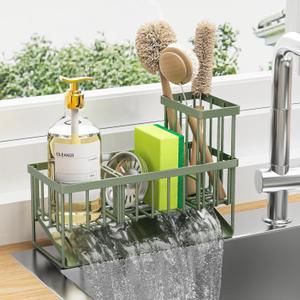 Cisily Kitchen Sink Caddy, Sponge Holder for Kitchen Sink, Kitchen Sink Organzier and Storage with High Brush Holder, 304 Stainless Kitchen Gadgets Sink Accessories, Organizadores de Cocina Sage Green (9.25)