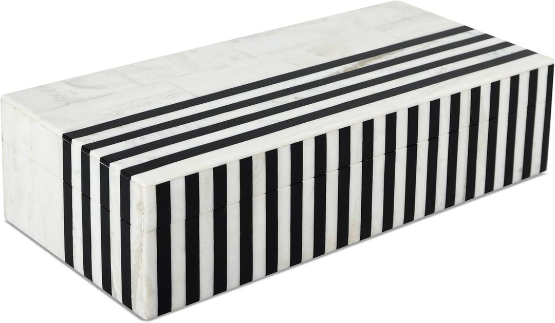 Handicrafts Home Large Decorative Storage Box with Lid  Black White Modern Storage Box, Remote Control Organizer for Coffee Table, Console & Living Room Decor  Mono Lead 12 x 6 x 2 (10 x 4.5 x 2.5 Inches)