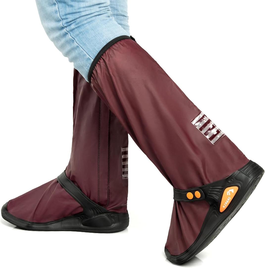 IwIeIaIrI PVC Waterproof Rain Boot Covers with Safety Reflector, Red, L, Large