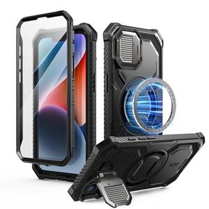 i-Blason for iPhone 16e Case with Camera Cover Stand [Built-in Screen Protector] [Wireless Charging Compatible] Full-Body Heavy Duty Military-Grade Protection Rugged Magnetic Phone Case, Black