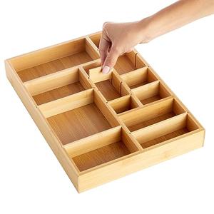 Juvale Bamboo Drawer Organizer Tray with 8 Adjustable Dividers - Kitchen & Utensil Drawer Organizer - Wooden Adjustable Drawer (14 x 10 x 2 In)