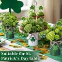 Remerry 6 Pcs St. Patrick's Day Vase Centerpiece, 3.1x4.3 Inches St. Patrick's Day Vase Bow Flower Bucket Shamrock Floral Picks Green Metal Bucket Decor for Table, Galvanized Buckets