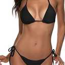 Women Two Piece Swimsuit Sexy Swimwear Halter String Triangle Bikini Sets Black