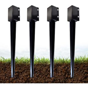 ARIFARO Fence Post Anchor 32 inch Ground Spike Heavy Duty Metal Black Powder Coated Fence Stakes Post,4x4 inch(3.5 x3.5 inch Inner) Pack of 4