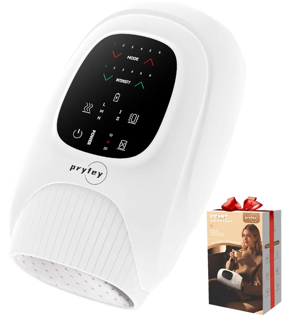 Hand Massager with Heat and Compression, Hand Massage with 2 Vibration 6 Modes 6 Intensities, Electric Hand Massager for Arthritis and Carpal Tunnel Relief, Valentines Day Gifts for Women Men, White