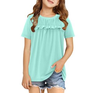 storeofbaby Green Shirts for Girls Short Sleeve Summer Tee Stylish Ruffle Dressy Tops