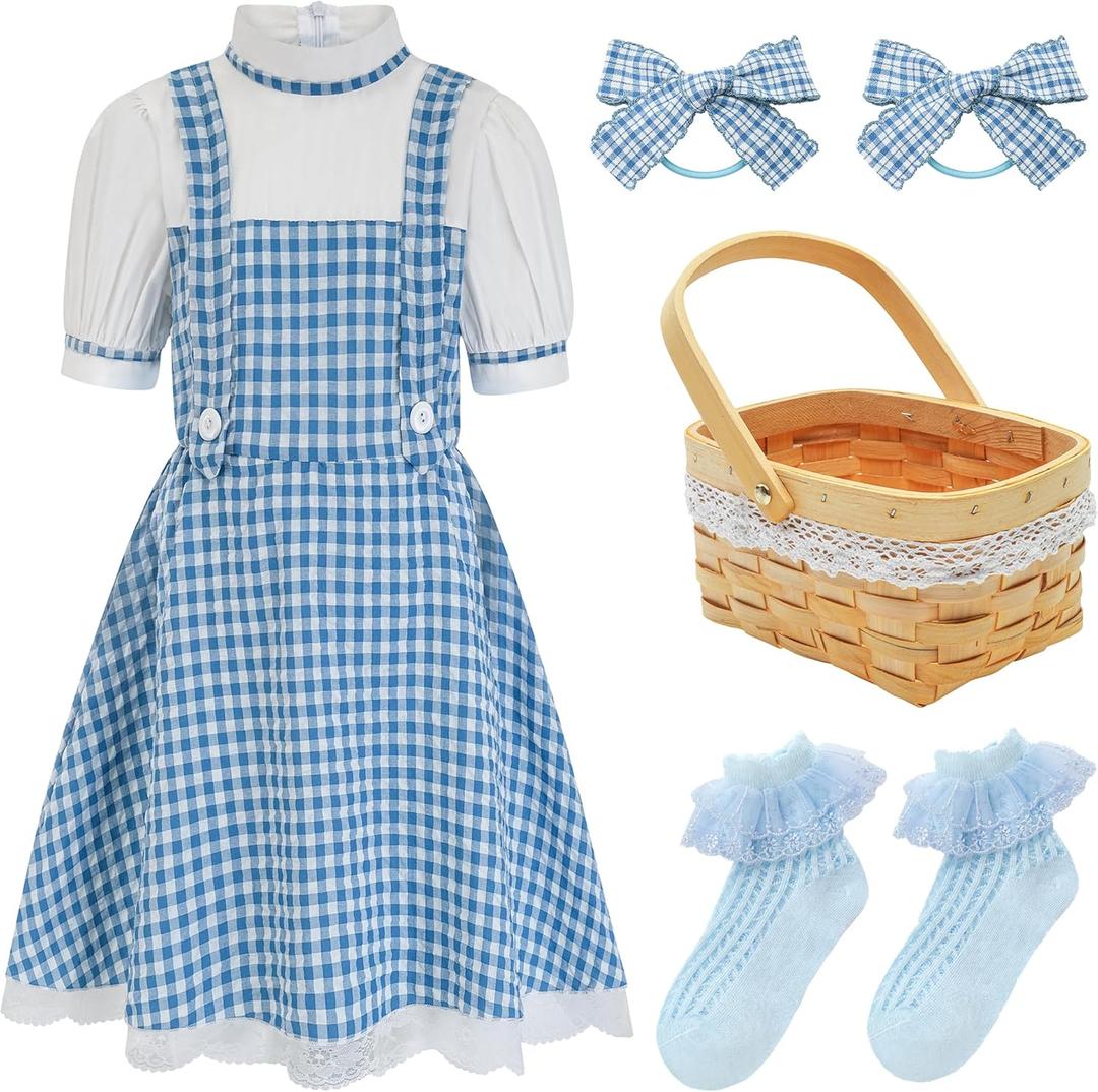 Halloween Costume for Girls, Kids Book Storybook Character Costumes Dress Outfits Accessories (Large(10-12yr), Bule)