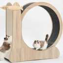 Cat Wheel,4-in-1 Cat Exercise Wheels for Indoor Cats,41.3”H Large Quiet Treadmill Running Wheels for Indoor Cats,Cute cat Furniture with Scratcher,Natural Wood,Pet Toys
