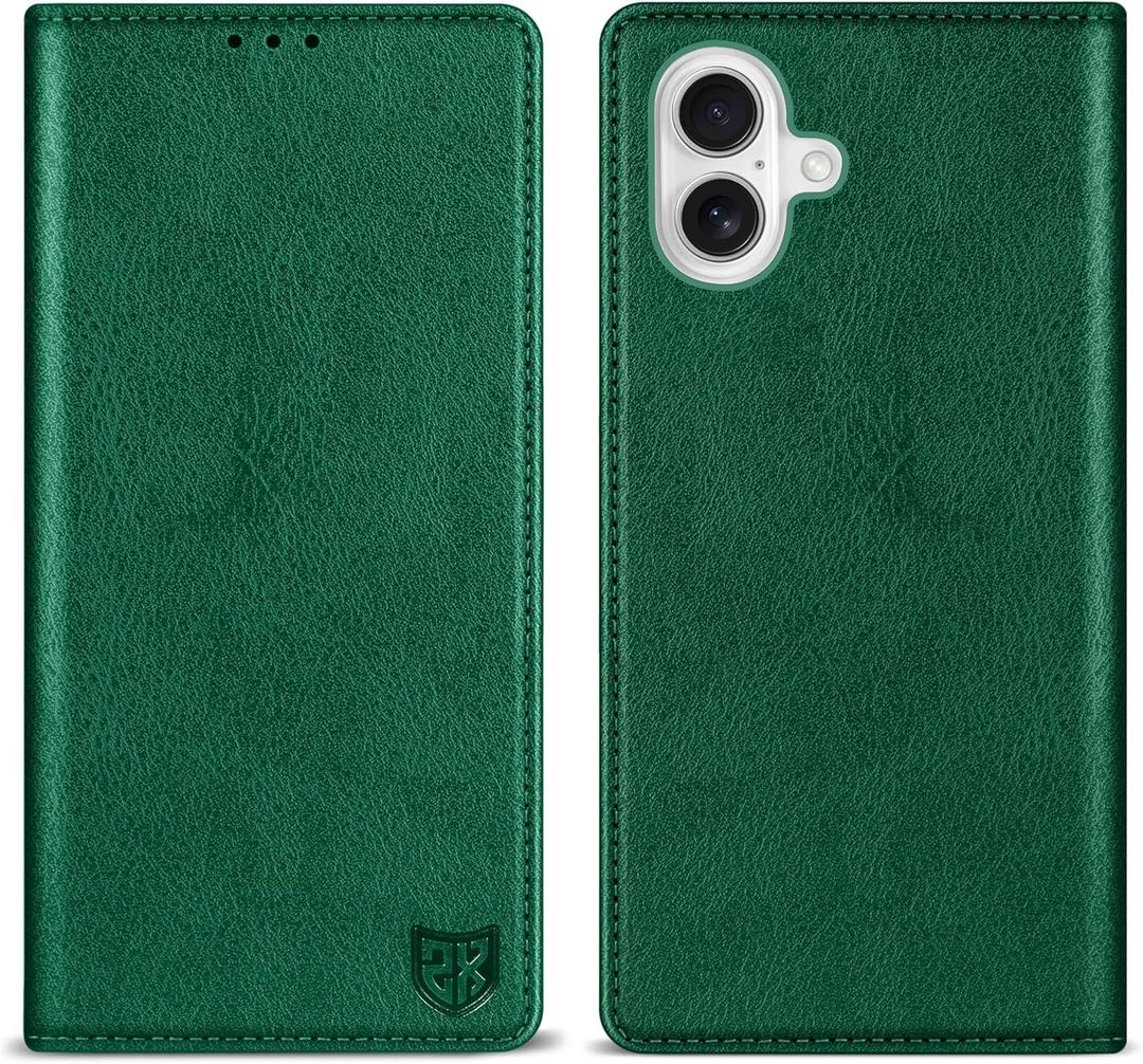 ZZXX for iPhone 17 Wallet Case with [RFID Blocking] Card Slot Stand Strong Magnetic Leather Flip Fold Protective Phone Case for iPhone 17 Case Wallet(Green-6.1 inch)