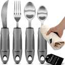 BUNMO Utensils for Elderly, Arthritis, Weak Hand Grip, Tremors & Handicapped - Convenient Travel Pouch - 2.6oz Lightweight - Stainless Steel - Eat Independently - Adaptive Gray 4 Piece Set