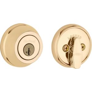 Kwikset 780 Deadbolt Lock, Polished Brass Round Exterior Keyed Front Entry Door, Pick Resistant SmartKey Rekey Security, Single Cylinder Dead Bolt, with Microban Protection