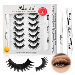 2 x Wispy False Eyelashes Kit With Bond, Seal and Tweezer, 7 Pairs Natural Look Fake Cat Eye Lashes Strips Thin Band Extensions Waterproof Easy Eyelashes for Beginners DF64