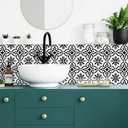 RoomMates RMK4649GM Ornate Black and White Tile Backsplash Peel and Stick Wall Decals