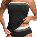 Amazon.com: Daci Black Color Block Bandeau Tankini Swimsuits for Women - Two Piece Ruched Tummy Control Bathing Suit Strapless Swimwear with Bottom M : Clothing, Shoes & Jewelry