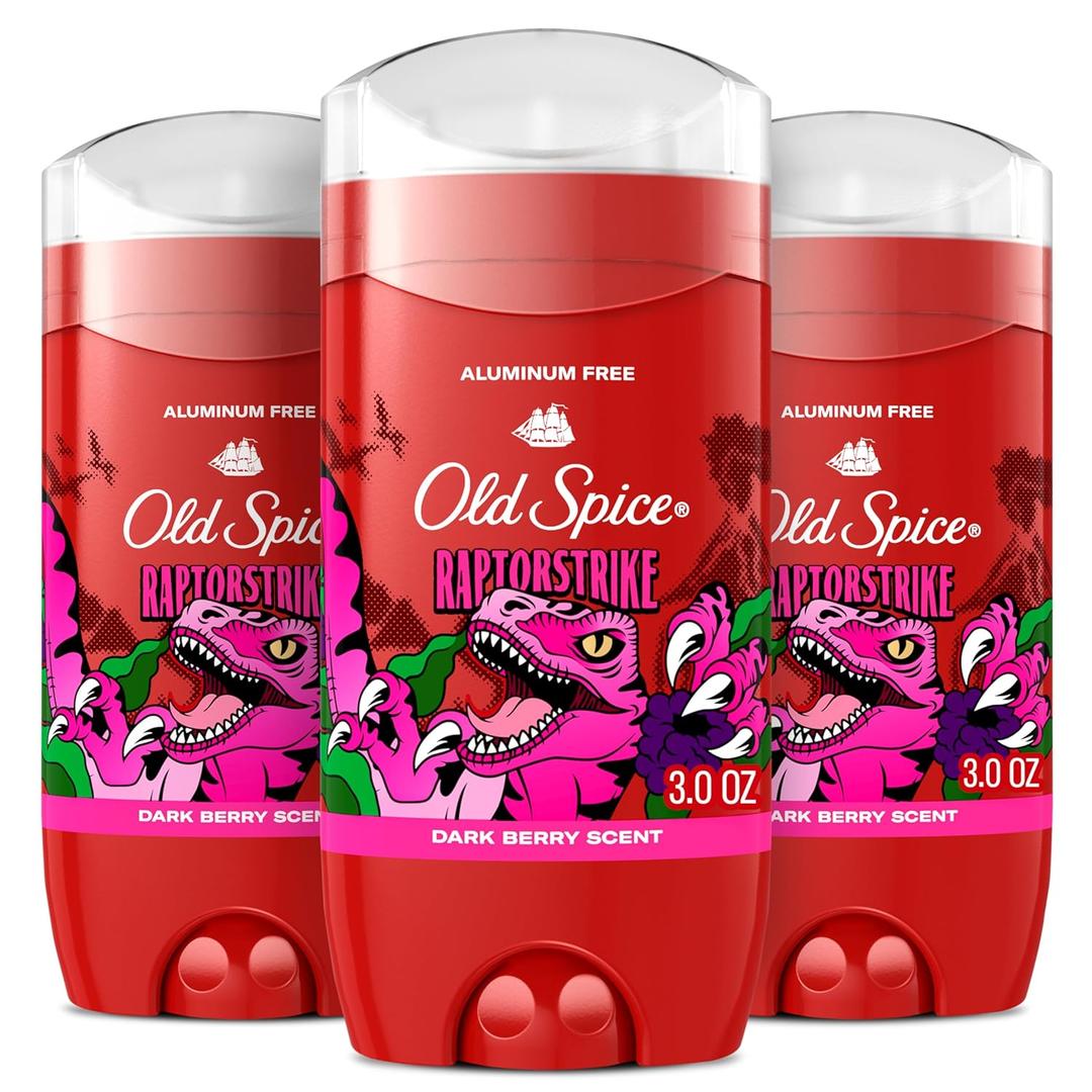 Old Spice Aluminum Free Deodorant for Men, 24/7 Odor Protection, 24/7 Freshness & Lasting Scent, Goes on Clear, Raptorstrike with Dark Berry Scent, 3.0 oz (Pack of 2)