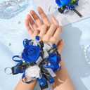 Prom Corsage and Boutonniere Set Blue,Artificial Silk Rose Wrist Corsage for Homecoming, Formal Dance Party, Wedding,Graduation,Anniversary