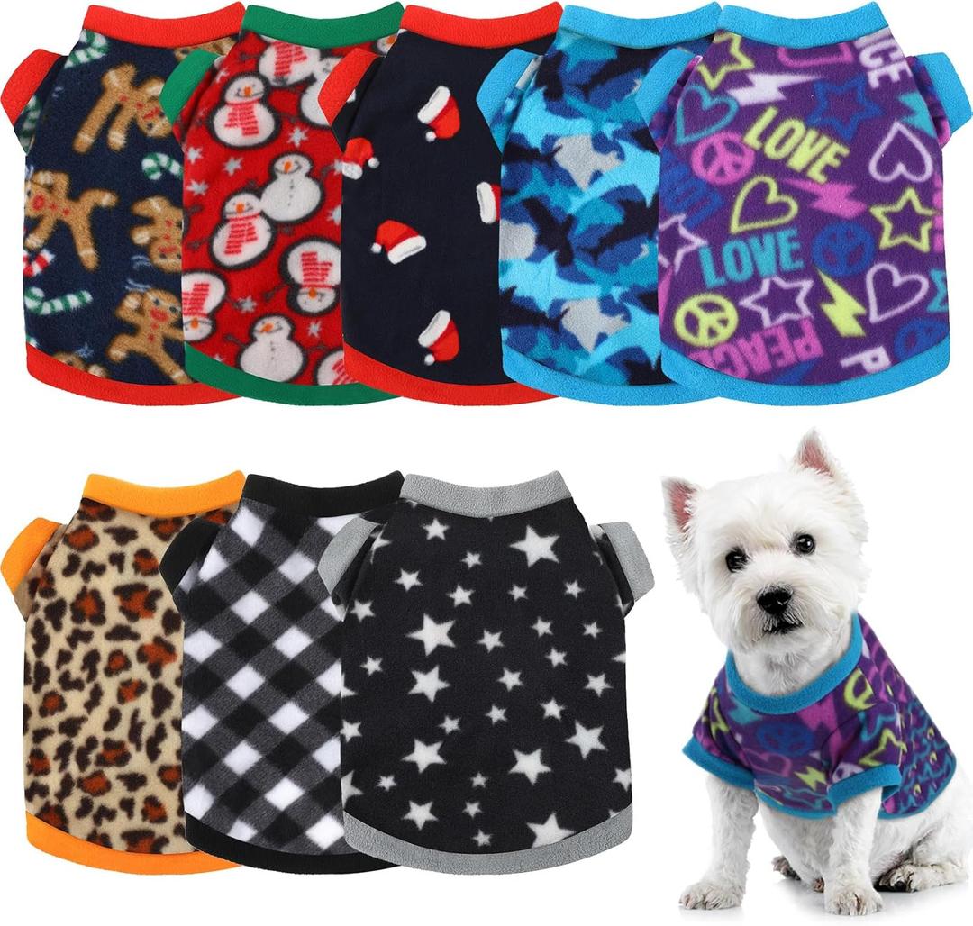 8 Pieces Dog Sweaters for Small Dog Girl Boy Winter Chihuahua Clothes Puppy Sweater Warm Shirt Puppy Fleece for Halloween Christmas Pajamas Yorkie for Pets Pup Cat (Classic Pattern, Medium)
