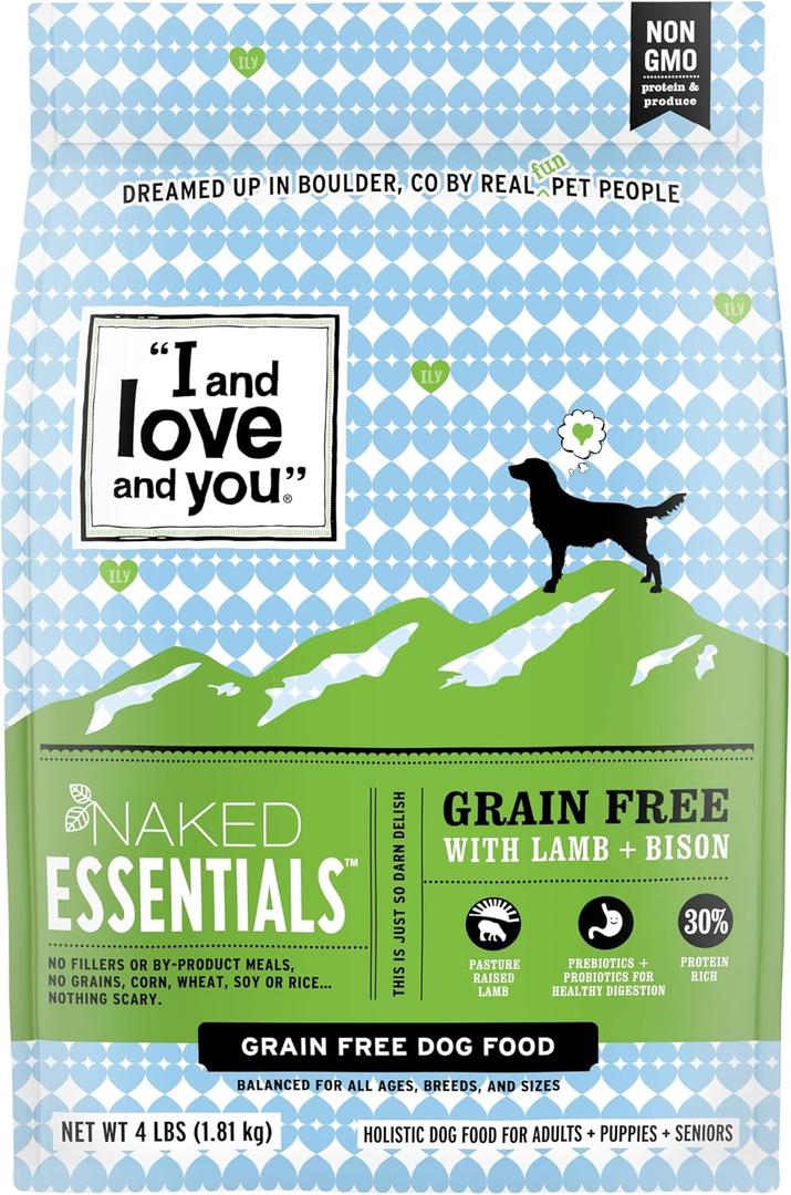 I and love and you Naked Essentials Dry Dog Food - Lamb + Bison - High Protein, Real Meat, No Fillers, Prebiotics + Probiotics, 4lb Bag (EXP 05/21/26)