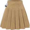 SANGTREE Women Corduroy Pleated Skirts High Waist Winter with Comfy Casual Elastic Band Without Shorts (Small, Khaki)