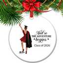 and So The Adventure Begins - Class of 2025 Graduation Keepsake Ornament, High School & College Gift for Her, Holiday Decor
