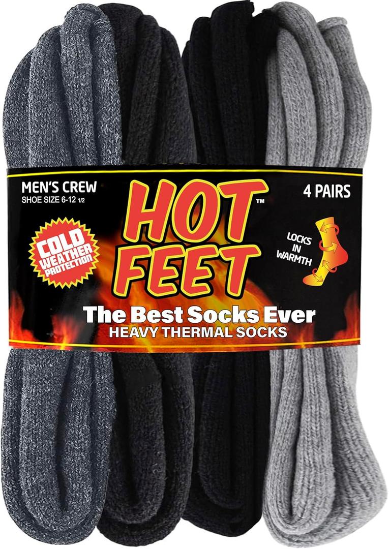 HOT FEET Thermal Socks for Men - Extreme Cold Weather, 2 Pack Thick Warm Socks, Winter Insulated, Size 6-12.5 (Denim / Navy / Black / Gray)
