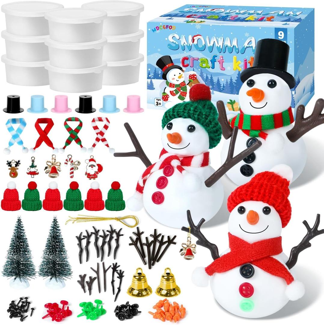 MDCGFOD Snowman Crafts for Kids 9 Pack Build Snowman Craft Kit Christmas Stocking Stuffers for Kids Christmas Indoor Outdoor Holiday Decor Crafts Gift for Ages 3 4 5 6 7 8 (9)