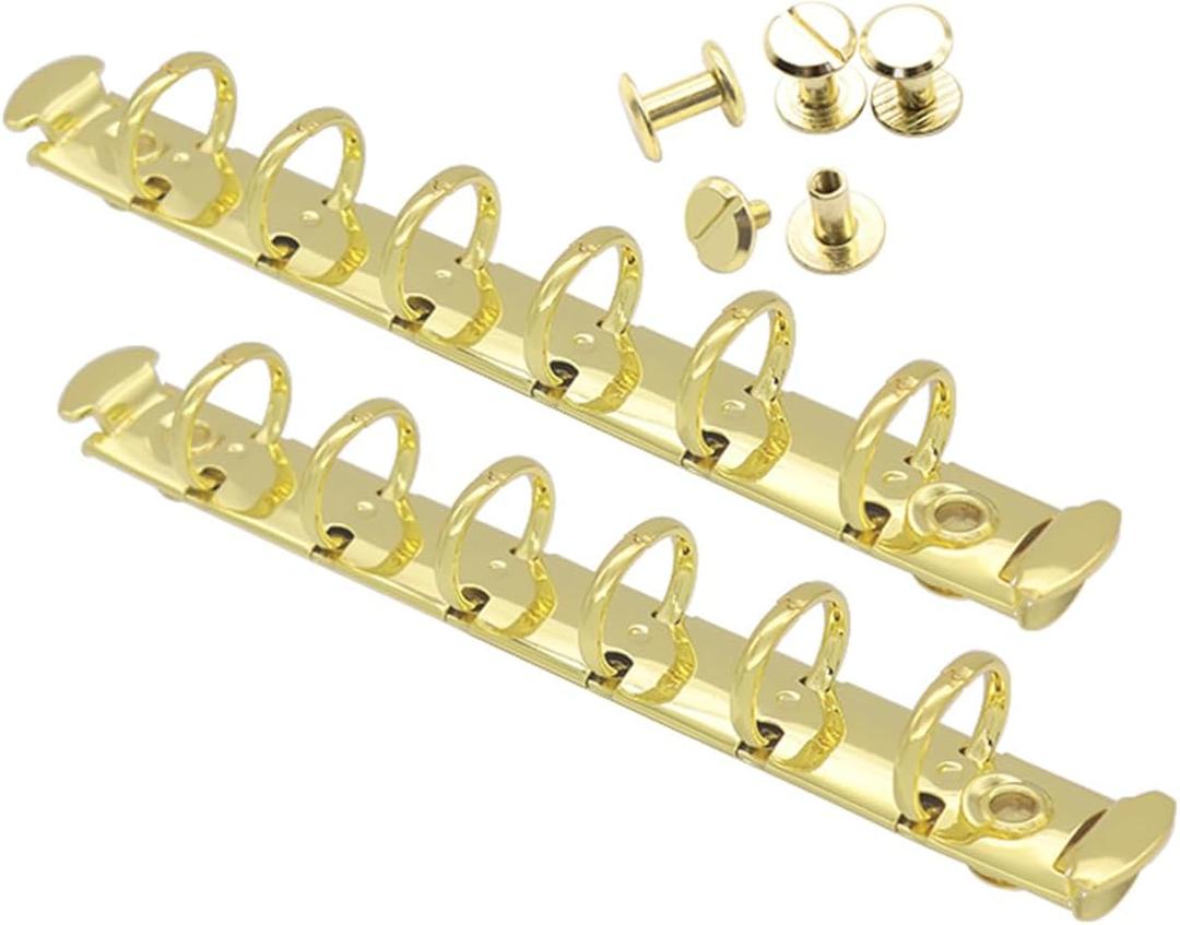 Mogoostry 2PCS 6-Ring Binder Mechanism A7 Notebook Mechanism Replacement Kit Gold Color Metal Clip Round Ring Binding Spines Combs Set for Planner Organizer