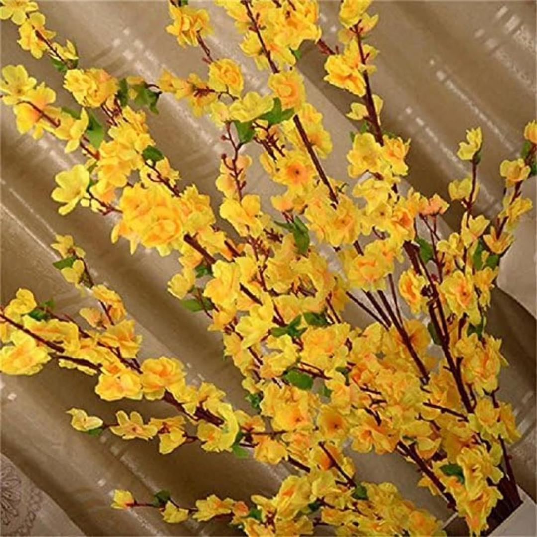 10PCS Artificial Cherry Blossom Flower Branches, 25.6 Inch Silk Spring Peach Blossom Bouquet Fake Flower Stems Arrangement for Wedding Home Decoration (Yellow)