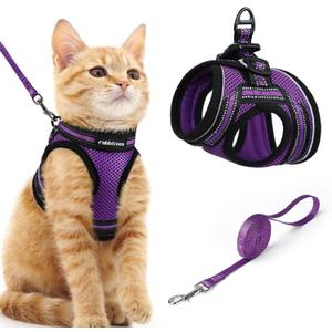 rabbitgoo Cat Harness and Leash Set for Walking Escape Proof, Adjustable Soft Kittens Vest with Reflective Strip for Cats, Comfortable Outdoor Vest, Purple, M