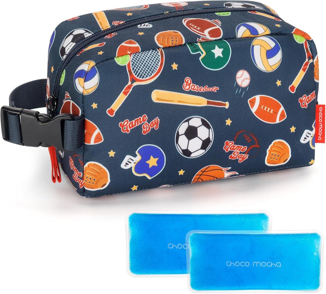 Choco Mocha Small insulated Snack Bag Kids Freezer Snack Bags Small Cooler Bag for Kids, School Insulated Lunch Bags, Balls Blue (Boys)