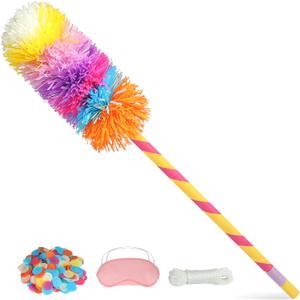 34" Piata Stick Accessories Set, Pinata Bat, Blindfold Eye Mask, Hemp Rope, Confetti (Pink)