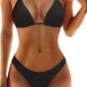 Women Two Piece Bikini Set - Sexy Halter Triangle Bikini Top with High Cut Cheeky Bikini Bottom Swimsuits (Medium, Black)